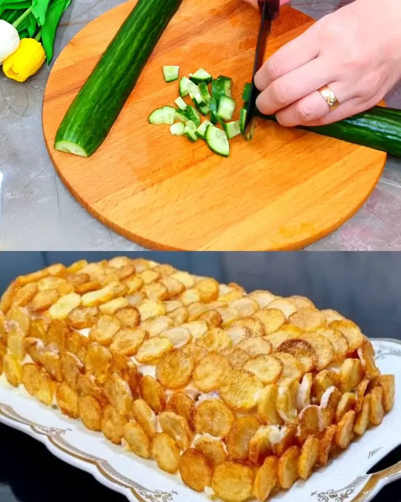 Layered Salad with Smoked Bacon, Potatoes, and Cheese