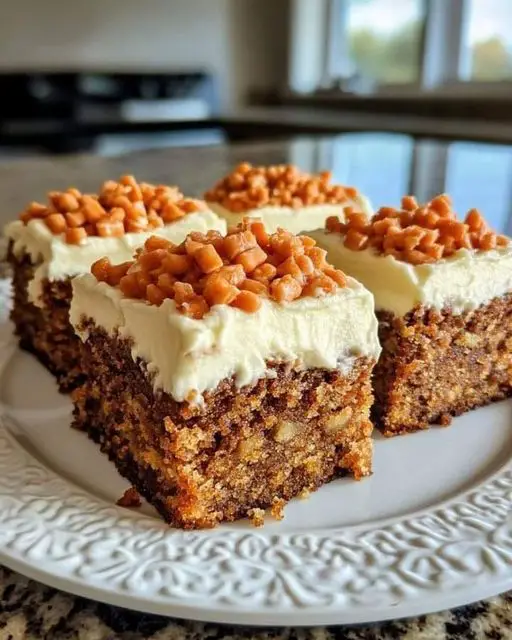 Barritas cremosas de tarta de zanahoria con glaseado de queso crema